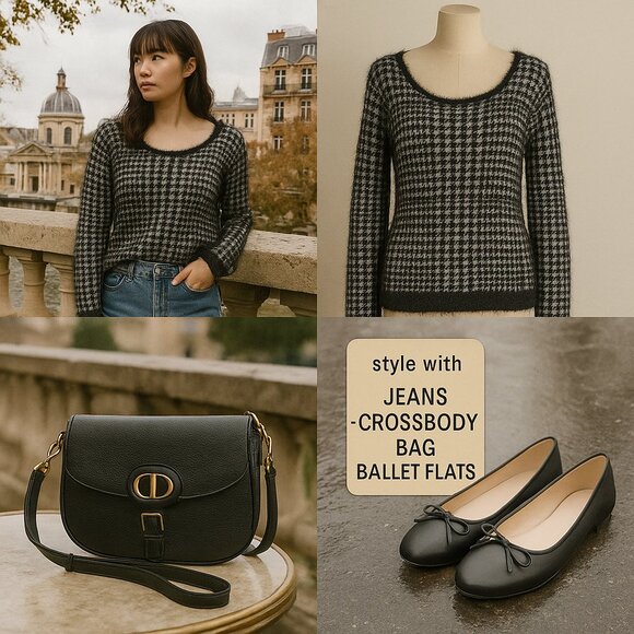 Cozy & Chic Houndstooth Sweater by Ana Couture - Size L - Picture 3 of 10